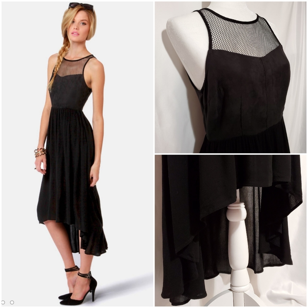 Ladakh Upstate Fishnet Black Maxi Hi-Low Dress